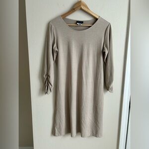 Dream Dance Tan Dress with Ruched Sleeves